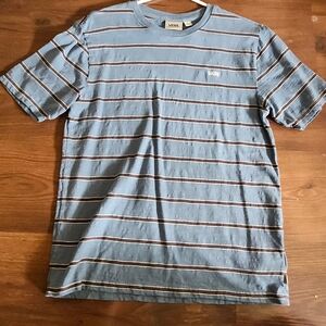 Vans Blue and White Striped Crew Neck Tee Boy's Size XL